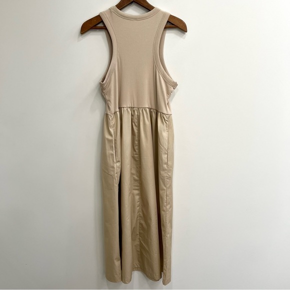 Old Navy Fit & Flare High-Neck Combination Midi Dress Sleeveless Tan Size XL - Picture 6 of 15